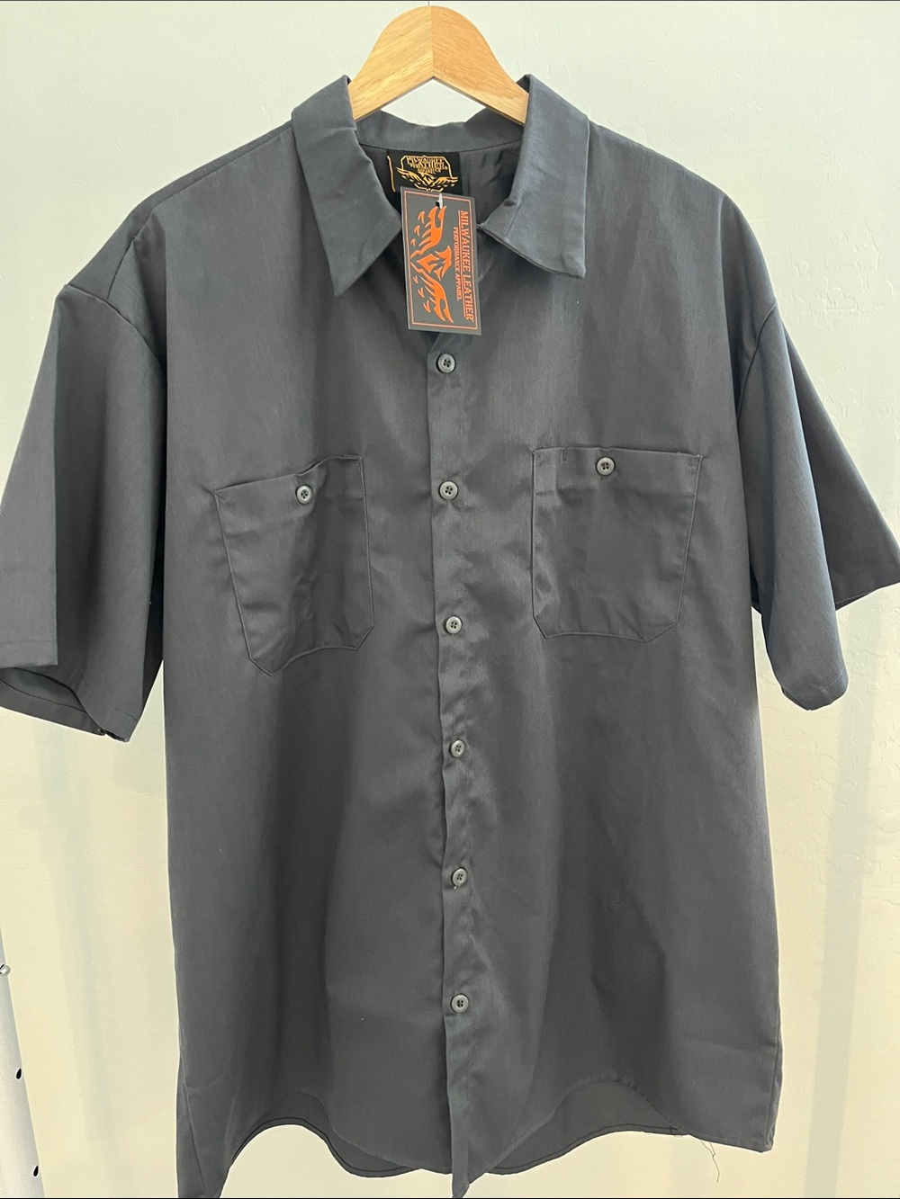 Milwaukee Leather Short Sleeve Button-Up Shirt Grey XL